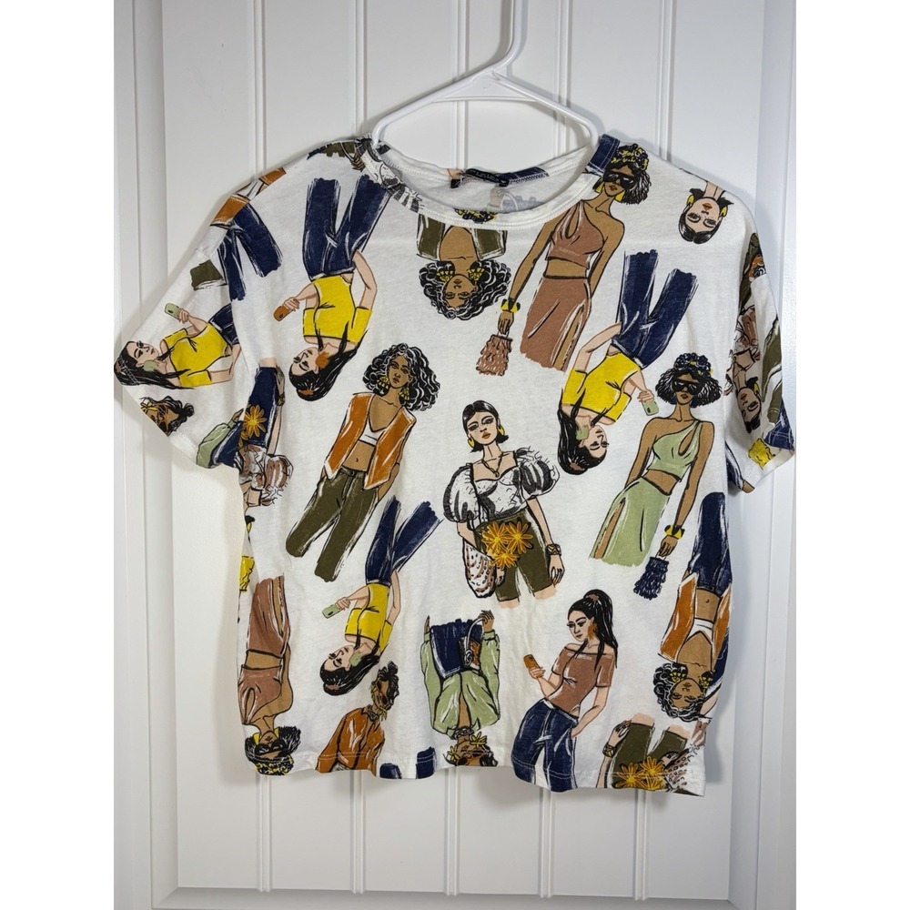 Zara Graphic Fashion Girls Print T-Shirt Women's Small Illustrated‎ Casual